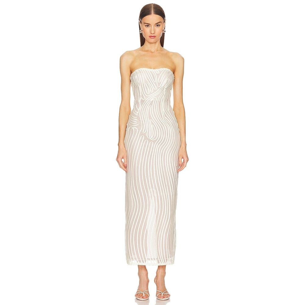 Michael Costello x REVOLVE Opal Midi Ivory Beige Formal Goddess Ethereal NWT XS